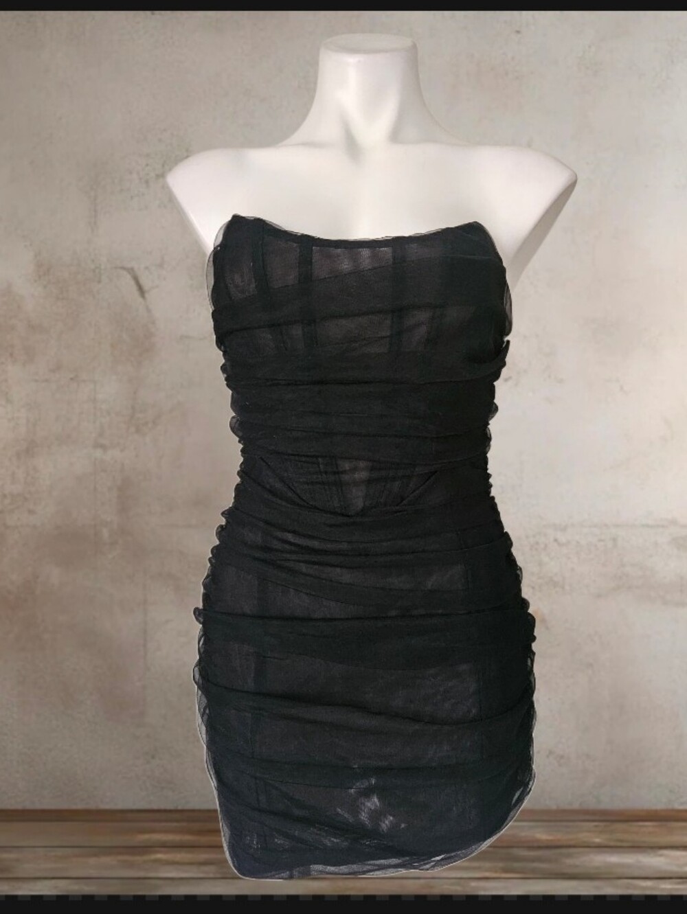 White Fox Black Tulle Strapless Corset Mini Dress M